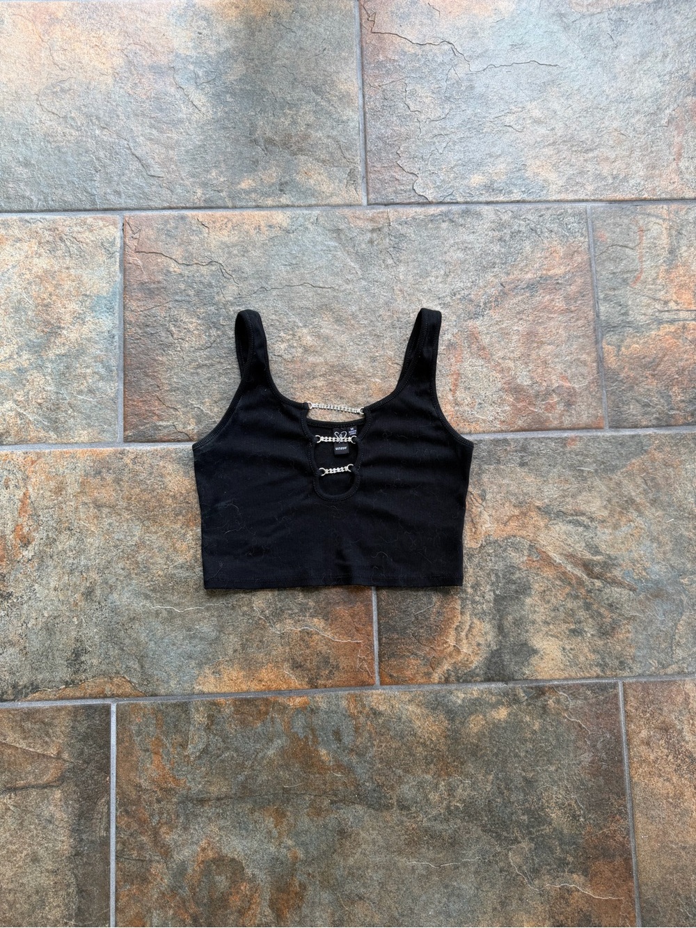 Windsor Black Crop Tank with Front Ring Detail